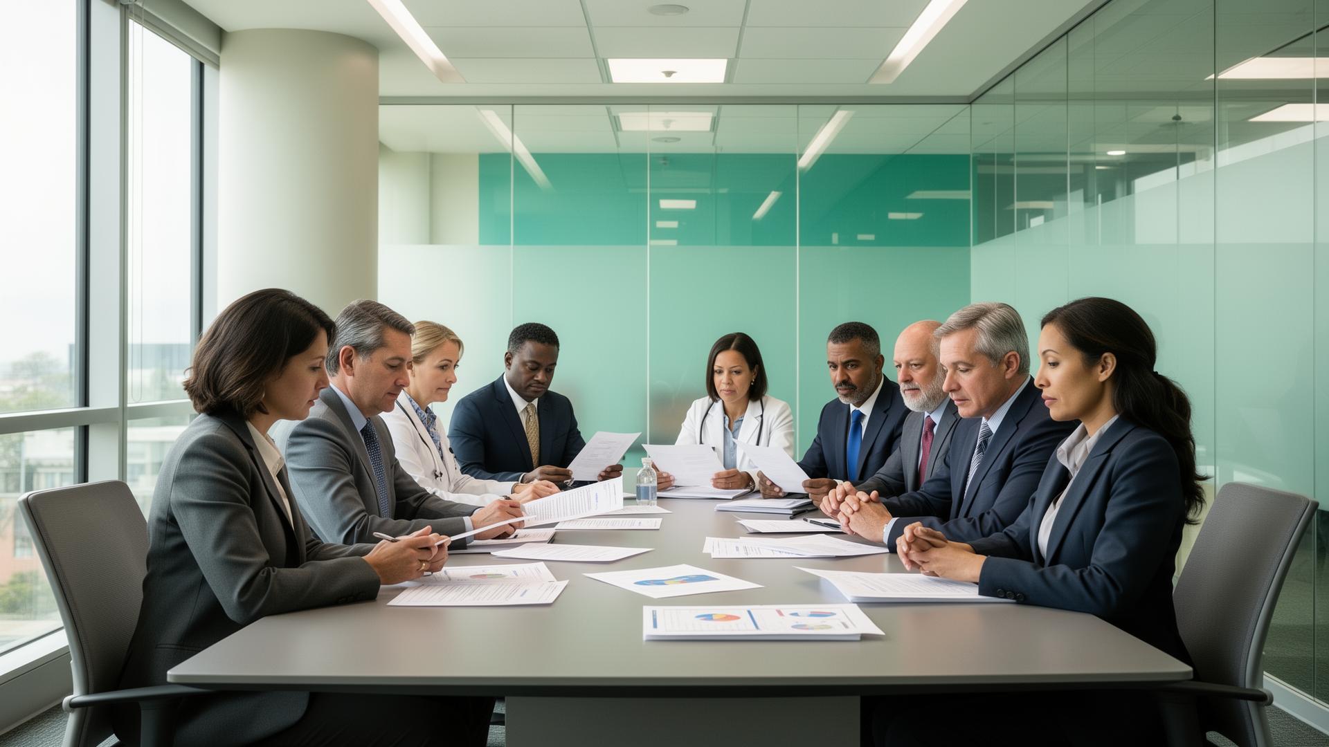 Reunión corporativa de equipo directivo del sector salud